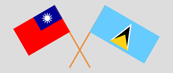 Crossed flags of Taiwan and Saint Lucia. Official colors. Correct proportion