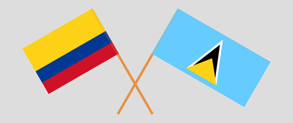 Crossed flags of Colombia and Saint Lucia. Official colors. Correct proportion