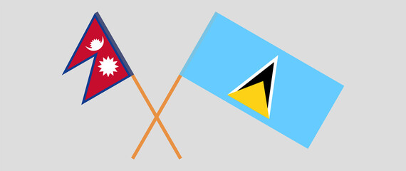 Crossed flags of Nepal and Saint Lucia. Official colors. Correct proportion
