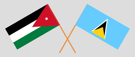 Crossed flags of Jordan and Saint Lucia. Official colors. Correct proportion