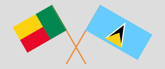 Crossed flags of Benin and Saint Lucia. Official colors. Correct proportion