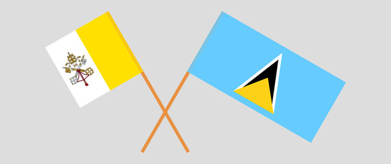 Crossed flags of Vatican and Saint Lucia. Official colors. Correct proportion