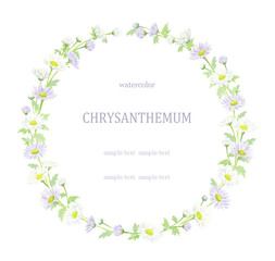 水彩で描いた小菊の花輪　