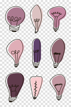 Light bulbs doodle. Colorful light blubs icon set. Creative light bulbs doodle collection. Vector illustration © Aozora