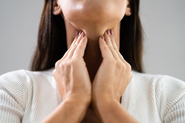 Sore Neck And Throat. Woman Pain