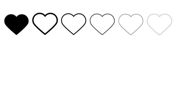 Heart icon.Black heart shape.Simple line icon.Vector set of love symbols.