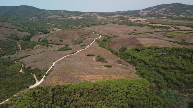Veduta Aerea di una collina verde nel nord sardegna, in Italia