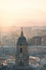 vista aerea de la Catedral de Malaga al atardecer, España