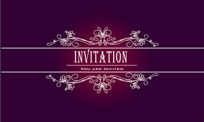 Invitation card with vintage ornament on purple background