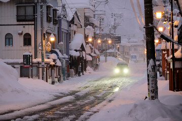 Winter hot spring snow resort town, Echigoyuzawa, Japan, 2022/1/1