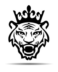 Wild Tiger Head with Crown. Vector Illustration and logo.