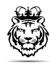 Wild Tiger Head with Crown. Vector Illustration and logo.
