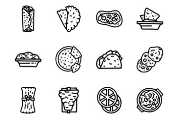 Mexican food line vector doodle simple icon set