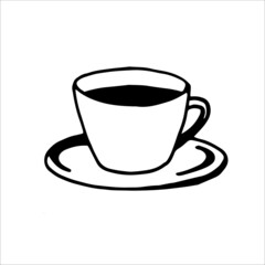 Morning coffee mug with saucer. Doodle element for design