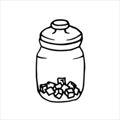 Glass jar with sugar, sweets. Doodle element for design