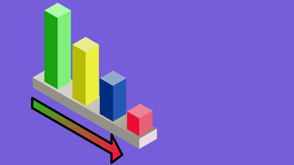 A colourful 3D  bar graph showing a downtrend. 