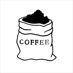 Arabica coffee beans paper bag. Doodle element for design