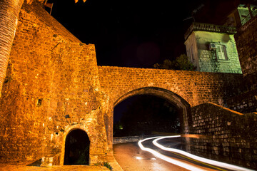 stone wall in Herceg Novi at night