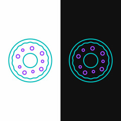Line Donut with sweet glaze icon isolated on white and black background. Colorful outline concept. Vector