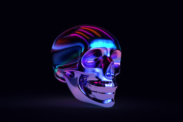 iridescent skull bright 3d render abstract