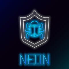 Glowing neon line System bug concept icon isolated on black background. Code bug concept. Bug in the system. Bug searching. Colorful outline concept. Vector