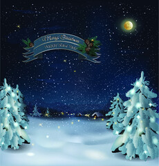 christmas card with christmas tree and snow