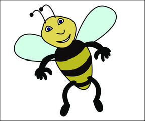 A flying bee as a symbol or a logotype of honey manufacturing. Vector illustration, isolated. 