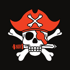 Skull pirate crossbones symbol flag with sword simple design vector illustration, can be use for logo, sticker and other