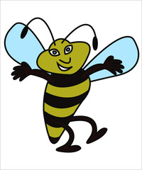 A flying bee as a symbol of honey manufacturing, can be used as a logo for such kind of production. Vector illustration, isolated.