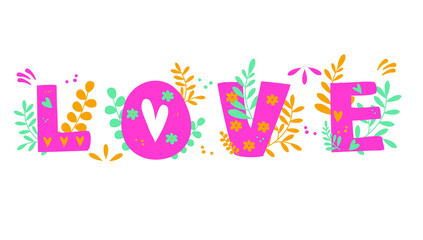 Valentine's day lettering with flowers on white background vector image