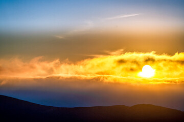 Sunset in the Mountains, fog, clouds, glow