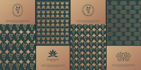 Luxury logo and gold packaging design. nature, luxury lotus, wellness, flower, pattern.