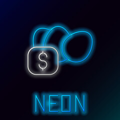 Glowing neon line Price tag for chicken egg icon isolated on black background. Colorful outline concept. Vector