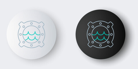 Line Ship porthole with rivets and seascape outside icon isolated on grey background. Colorful outline concept. Vector