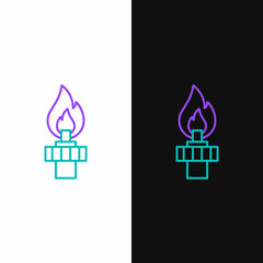 Line Oil rig with fire icon isolated on white and black background. Gas tower. Industrial object. Colorful outline concept. Vector