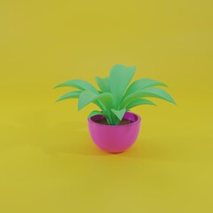 3d rendering - Plants with purple pots for your projects, web or design assets