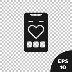 Black Smartphone with heart rate monitor function icon isolated on transparent background. Vector