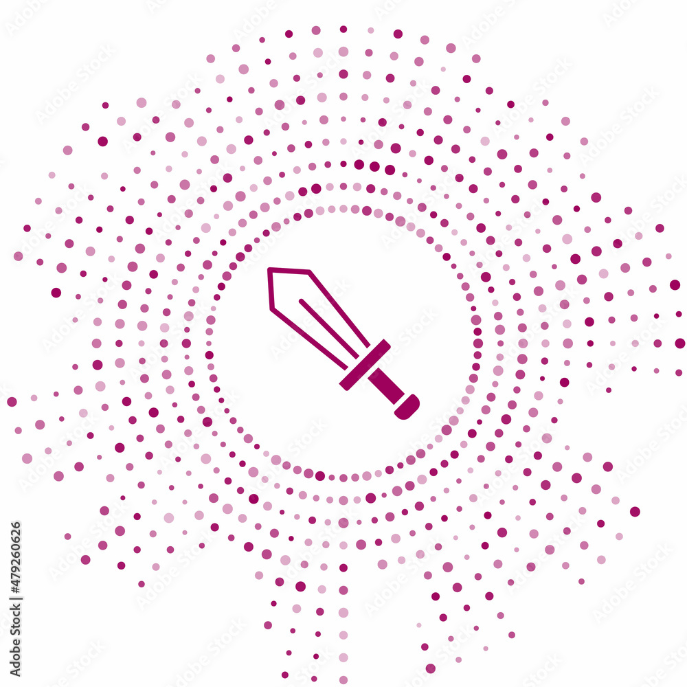 Poster purple sword for game icon isolated on white background. abstract circle random dots. vector