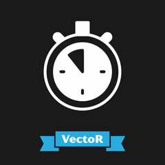 White Stopwatch icon isolated on black background. Time timer sign. Chronometer sign. Vector