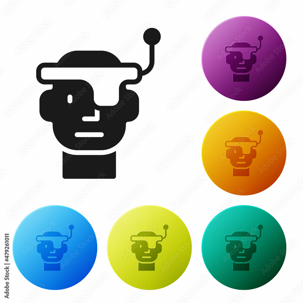 Poster black smart glasses mounted on spectacles icon isolated on white background. wearable electronics sm