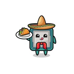 processor Mexican chef mascot holding a taco