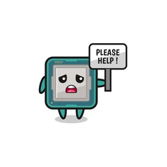 cute processor hold the please help banner