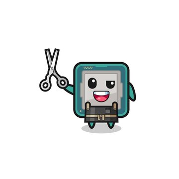 processor character as barbershop mascot