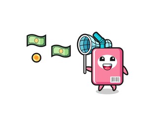 illustration of the milk box catching flying money