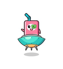 milk box cartoon riding a future spaceship