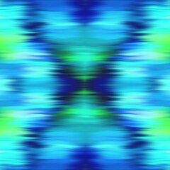 Optical tie dye kaleidoscope blur texture background. Seamless washed out symmetry ombre effect. 80s style retro geometric mirror pattern. High resolution funky beach wear fashion textile