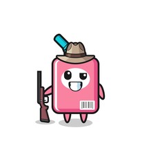 milk box hunter mascot holding a gun