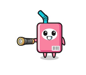 milk box mascot holding flashlight