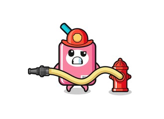 milk box cartoon as firefighter mascot with water hose