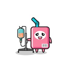 Naklejka premium cute milk box character standing with infusion pole